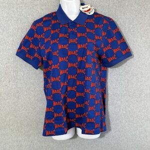 WAAC Golf Polo Shirt Blue Red All Over Logo Print Short Sleeve Size 1 NWT